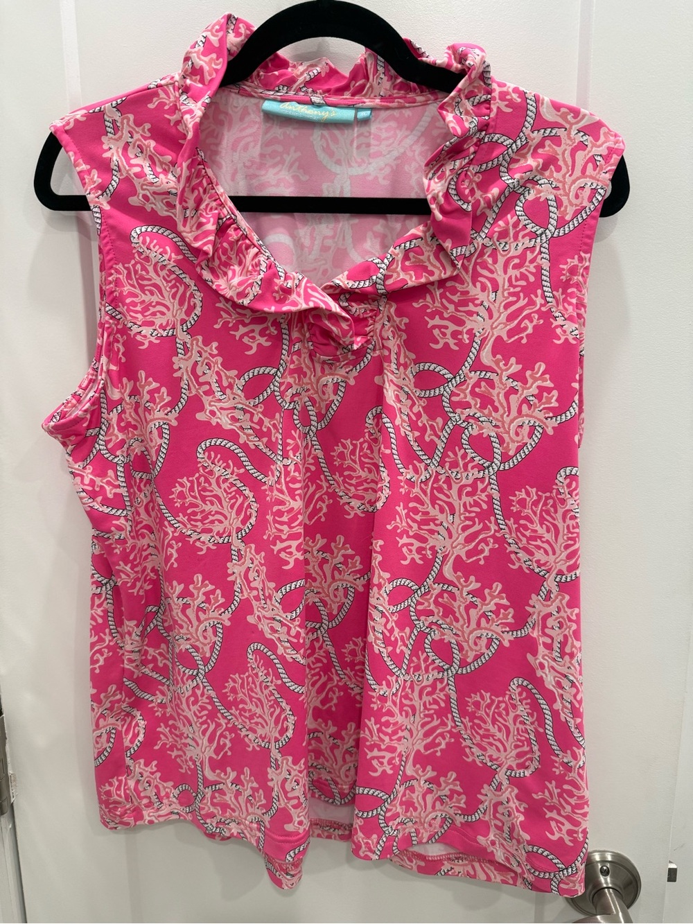 Ruffled V-Neck Sleeveless top- Pink Coral Print